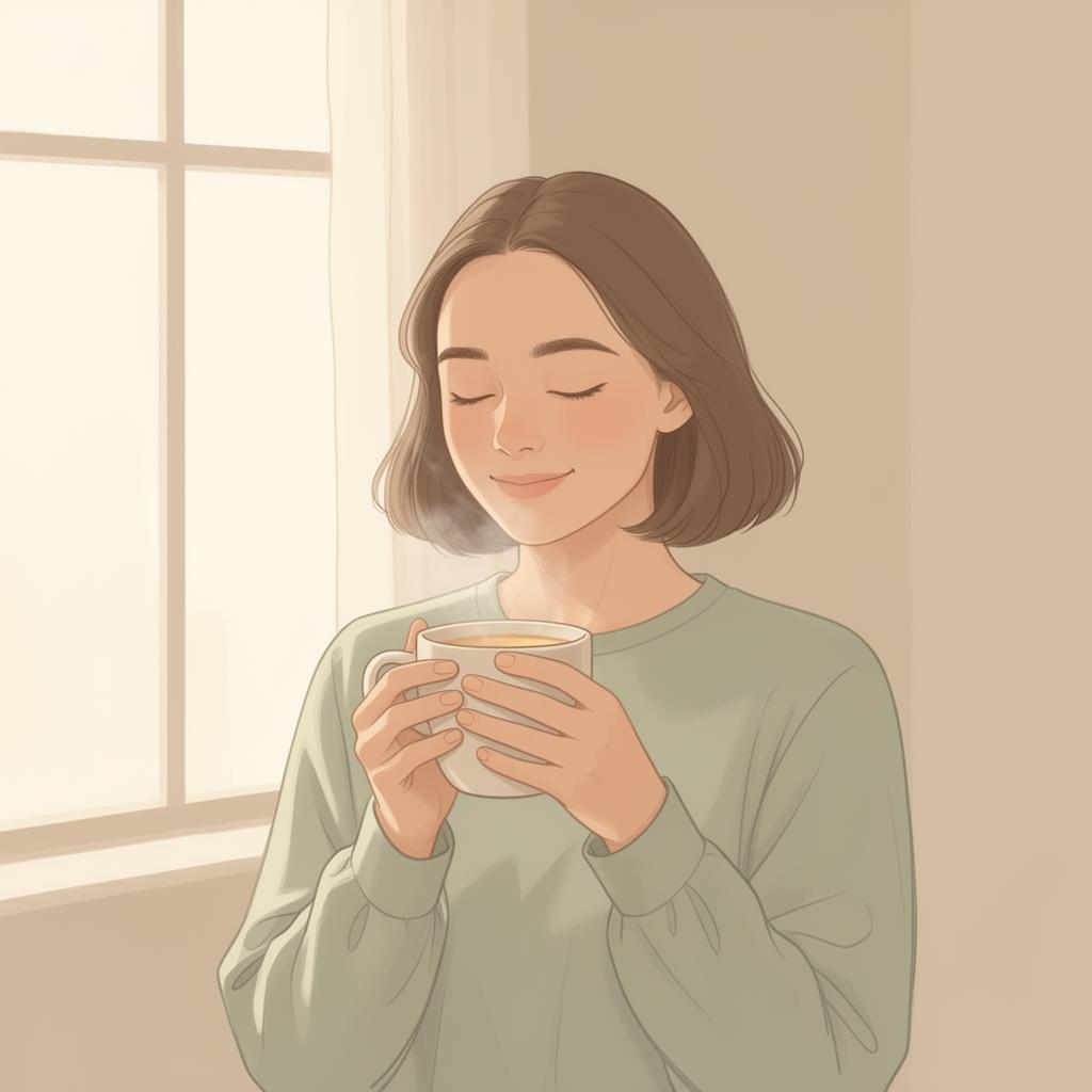 Woman peacefully holding a warm cup